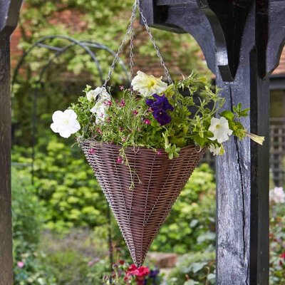 14IN CHESTNUT FAUX RATTAN HANGING CONE - image 1