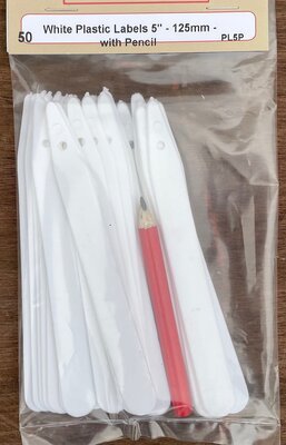 TILDENET 125MM WHITE PLASTIC PLANT LABLES WITH PENCIL